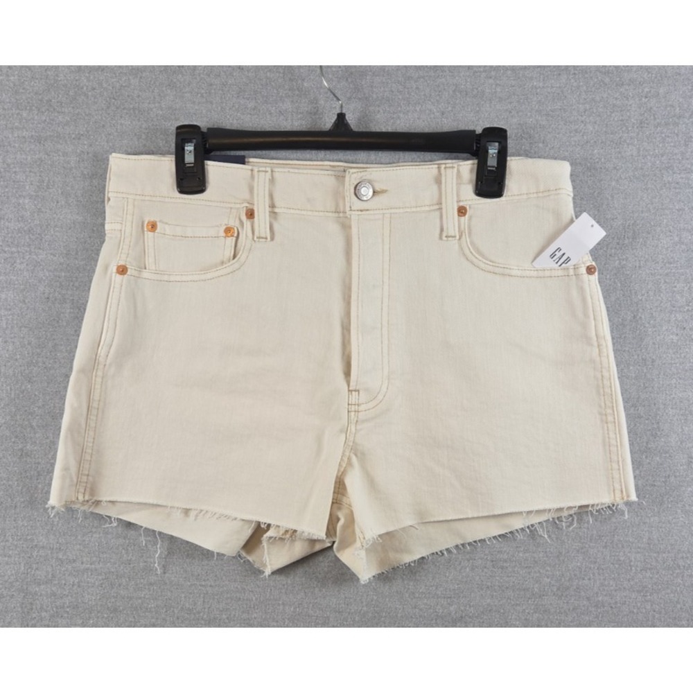 GAP Denim Button Fly Cheeky Shorts Womens Size 12/31 Ivory Raw Hem Casual NEW